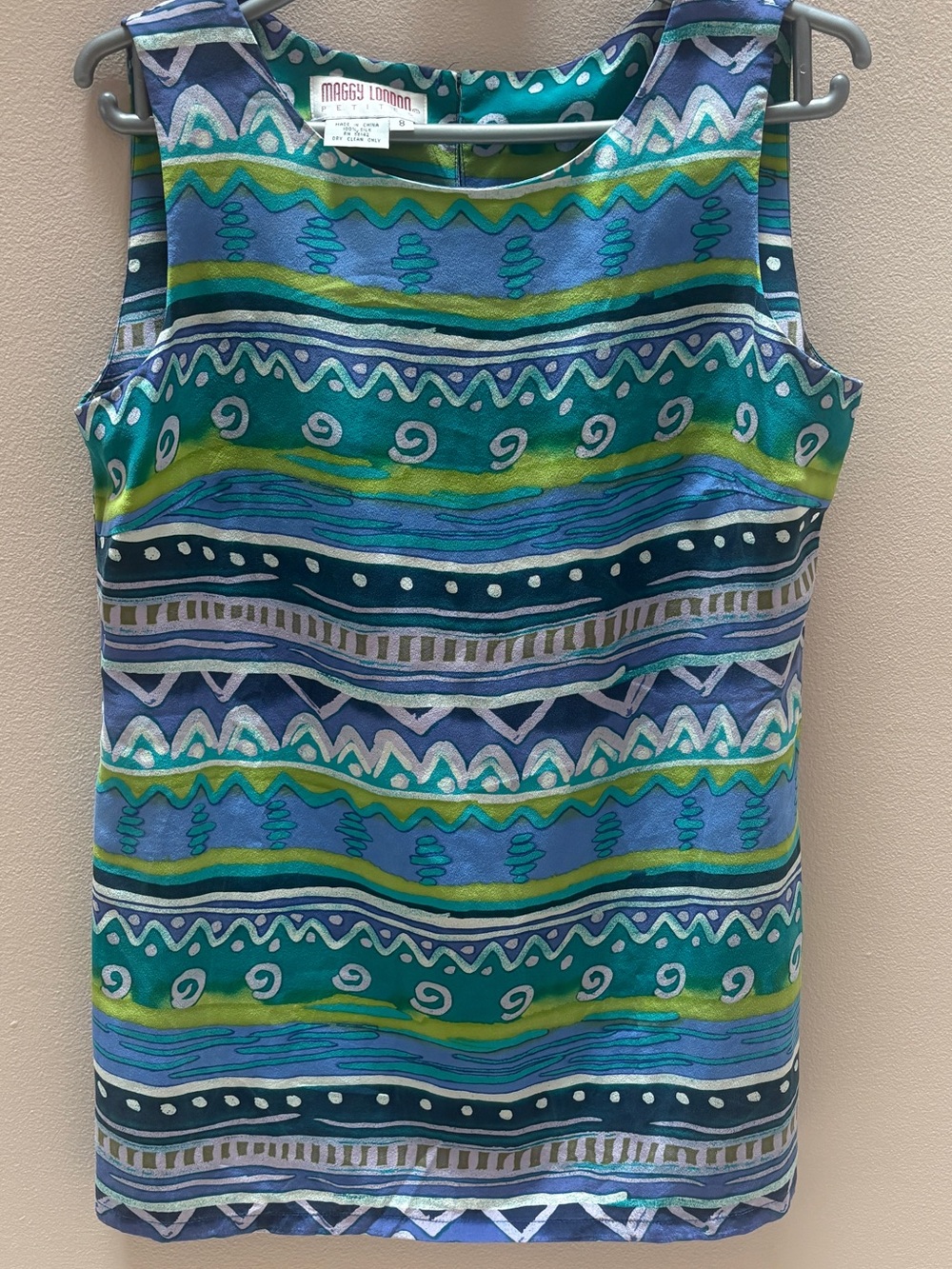 VTG 90s Maggy London 100% Silk Geometric Tank Top